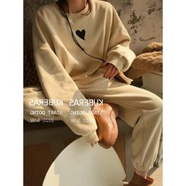 Rice White Plus Suede Thickened Casual Sportswear Sweatpants Two Suits Autumn Winter 2021 New Womens Clothing