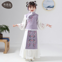 Hanfu girls autumn and winter clothes baby Tang suit Super fairy children ancient Chinese style cheongsam girl New year dress thickened