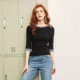Fifth of the sleeve collar sweater Slim thin sweater short paragraph bottoming Fifth of the sleeve collar sweater Slim thin sweater short paragraph bottoming