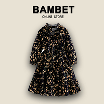 Italy BAMBET spring and autumn girls long sleeve floral dress stand neck long casual pastoral childrens clothing
