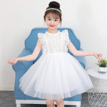 Italian Bambet girls summer flying sleeve dress mesh stitching puffy dress lace vest princess skirt