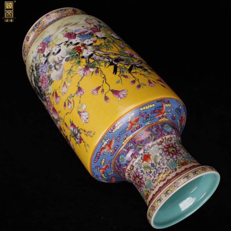 Jingdezhen imitation enamel qianlong years antique vase enamel baby play auspicious wooden stick Chinese antique porcelain bottle furnishing articles