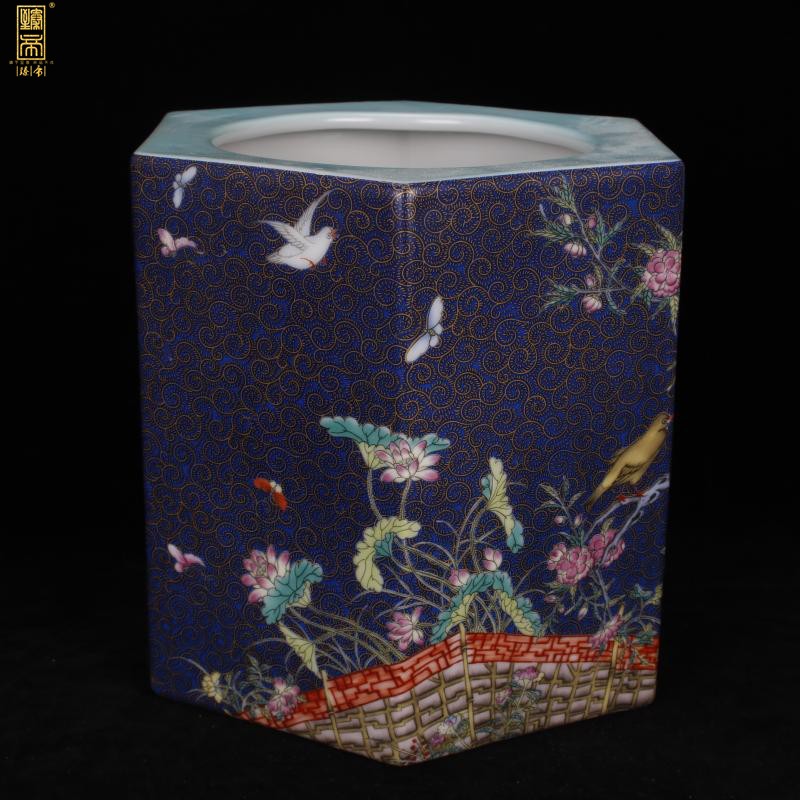 Jingdezhen imitation yongzheng six - party big brush pot antique porcelain enamel see colour pen sea Chinese four desk office furnishing articles