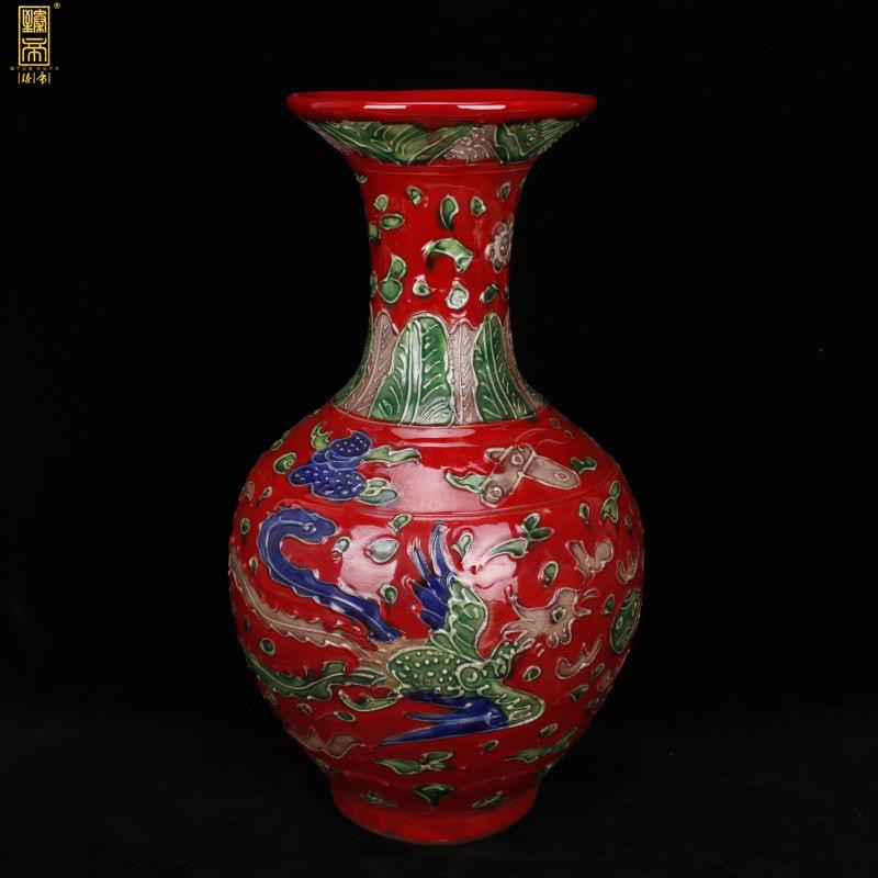 Jingdezhen archaize color do old Ming hongzhi dou longfeng lotus flower vase Chinese sitting room decorates porch place