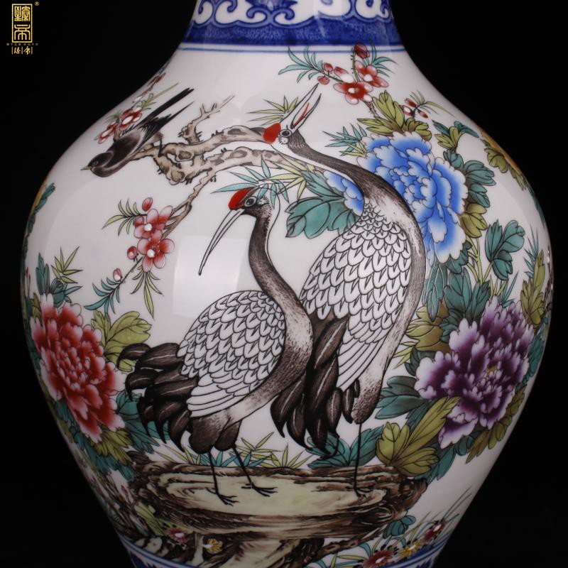 Jingdezhen color bucket crane, grain design of Chinese style classical home sitting room ark of desk of archaize porcelain vases, decorative furnishing articles