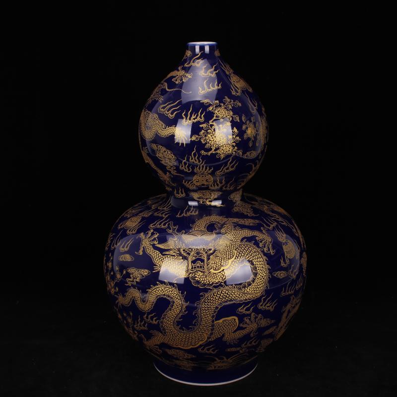 Jingdezhen imitation kangxi sharply blue glaze glaze offering YunLongWen vase sitting room of Chinese style household study collection furnishing articles