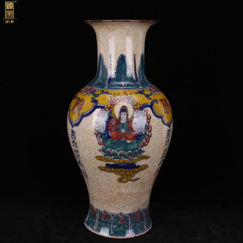 Jingdezhen imitation the qing qianlong year hand - made colors of Buddha fish goddess of mercy bottle antique reproduction antique collection furnishing articles