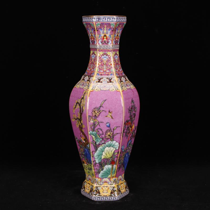 Jingdezhen imitation of the qing dynasty antique vintage colored enamel vase flower implement handicraft furnishing articles collection of adornment of Chinese style restoring ancient ways