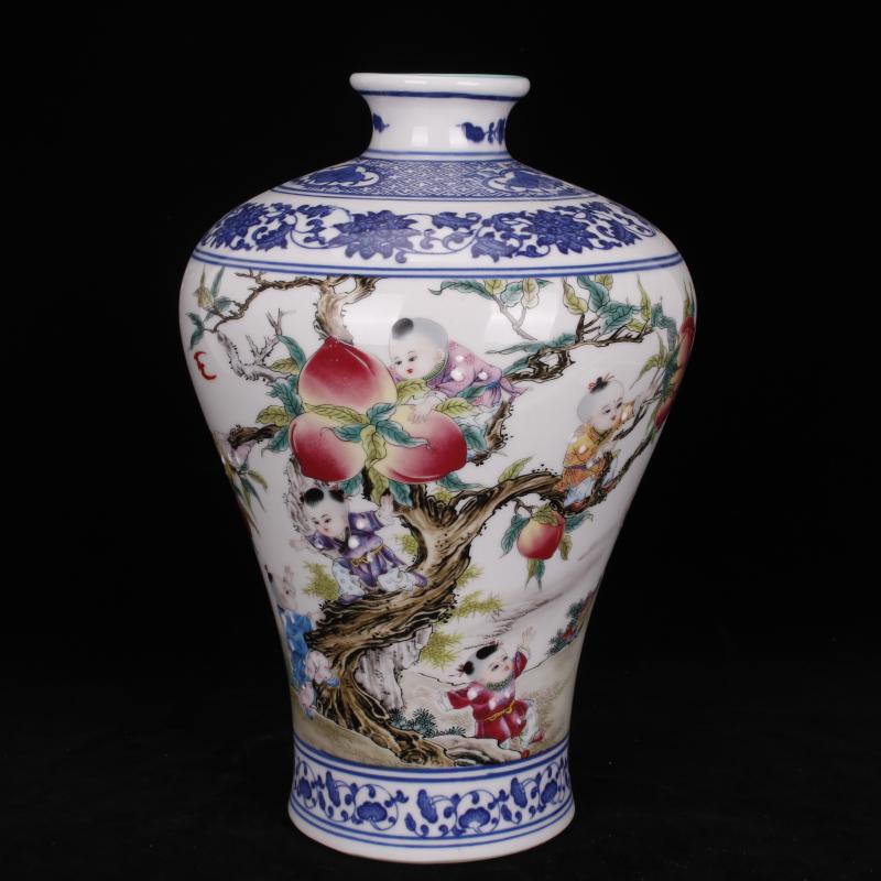 Archaize of jingdezhen porcelain qianlong nine son climb peach name plum bottle of the sitting room porch decoration of Chinese style household imitation antique furnishing articles