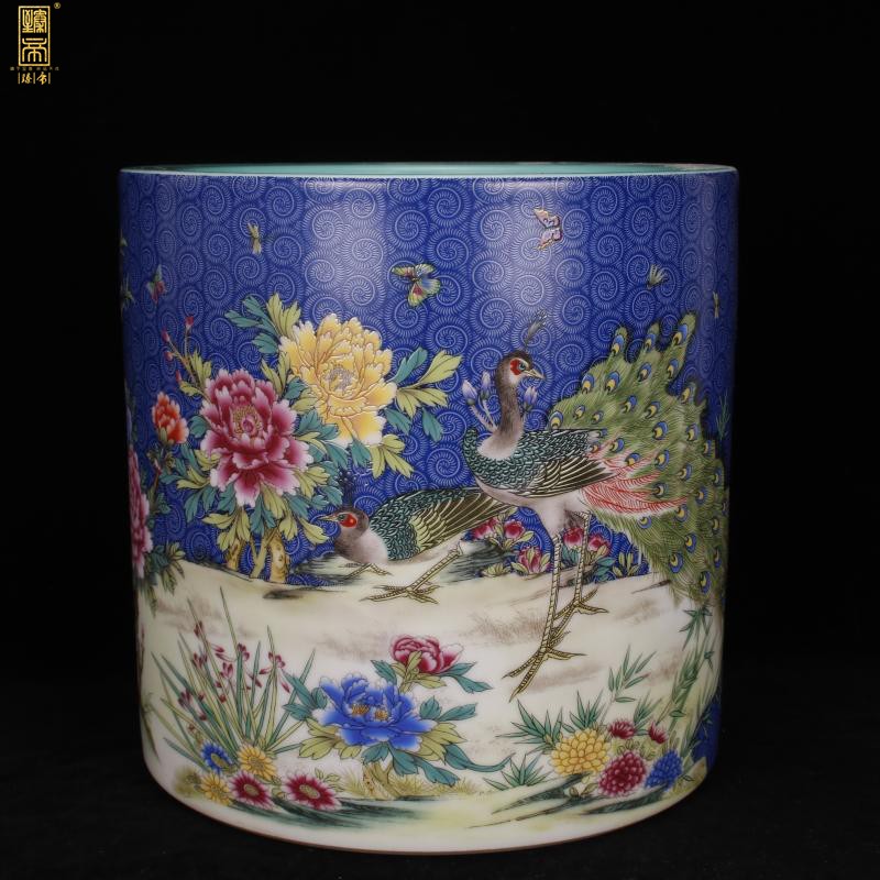 Archaize of jingdezhen porcelain enamel see phoenix big brush pot "four desk pen sea Chinese style household company office furnishing articles