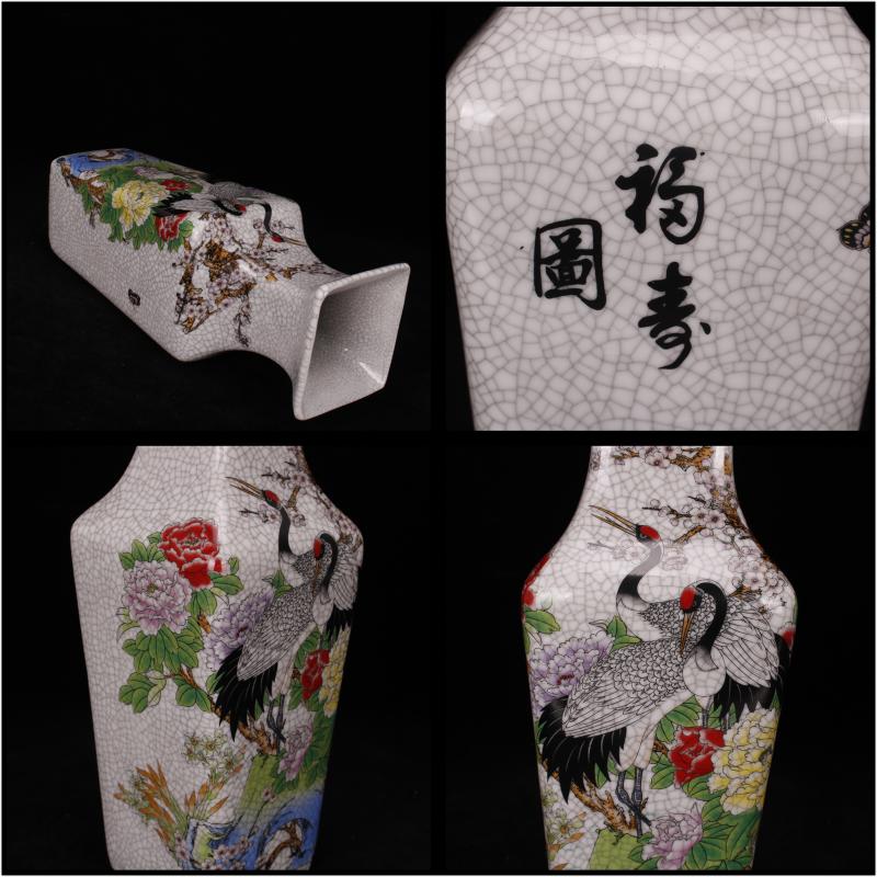 Jingdezhen imitation the qing qianlong pastel retro decoration crack square bottle imitation antique curios do old old furnishing articles