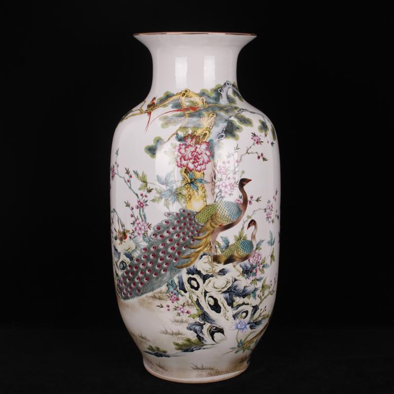 Jingdezhen pastel prosperous peacock floor idea gourd bottle sitting room of Chinese style household company store decoration vase