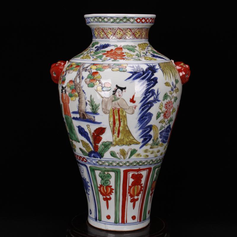 Jingdezhen RMB imitation antique curios colorful character lines wide expressions using mei bottles of vintage ceramic decoration old items collection