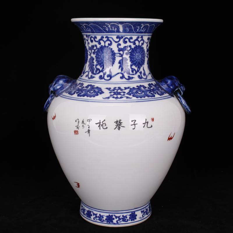 Jingdezhen imitation the qing bucket color nine son climb peach beast ear bottles of classical Chinese style household, sitting room adornment antique furnishing articles