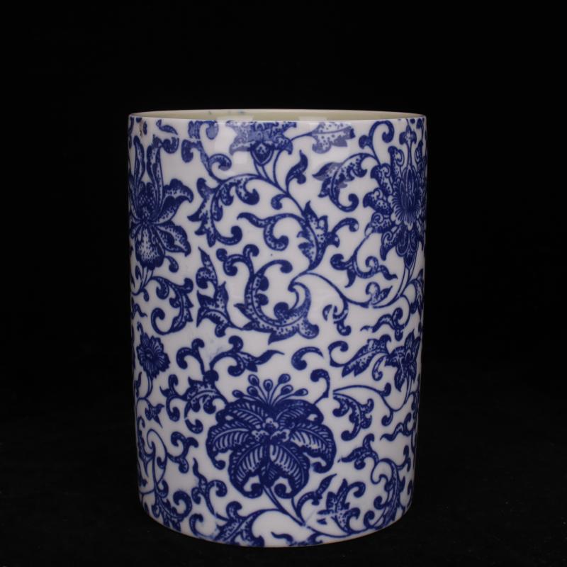 Jingdezhen bucket color peach blue tie up branch lines landscape brush pot Chinese style desk supplies four decorative furnishing articles