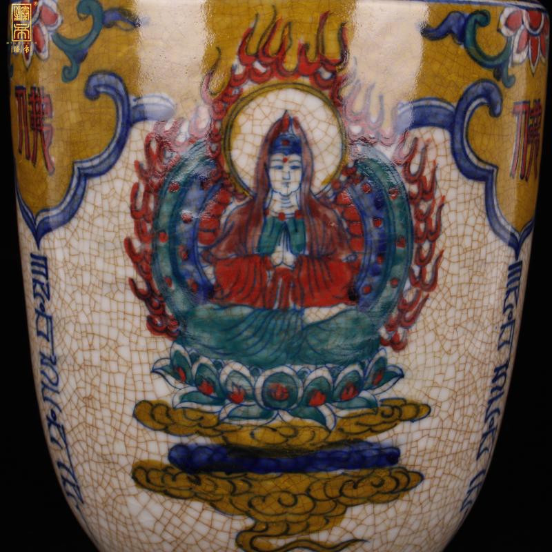 Jingdezhen imitation the qing qianlong year start hand - made colors of Buddha vases, antique reproduction antique old collection furnishing articles