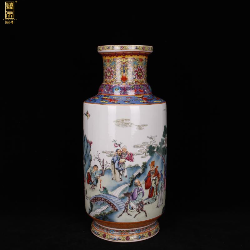 Jingdezhen imitation enamel qianlong years antique vase pastel xiangshan nine old wooden stick Chinese antique porcelain bottle furnishing articles