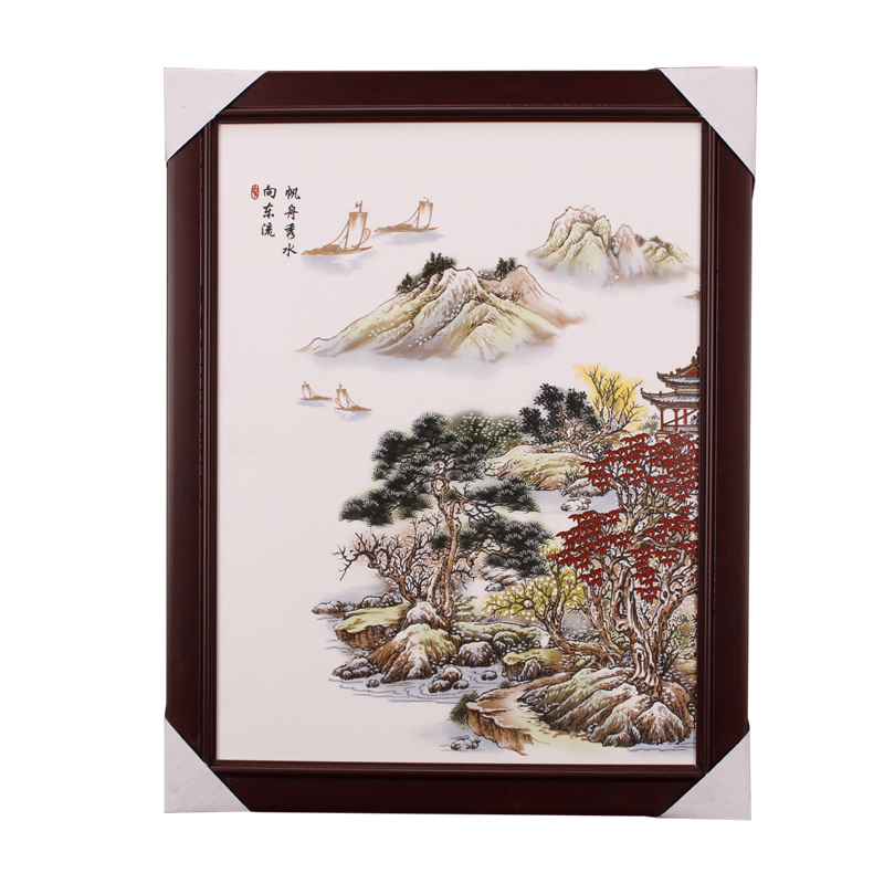 Jingdezhen Chinese wind pastel scenery landscape porcelain plate painting the sitting room is the study of new Chinese style company soft outfit ceramic murals