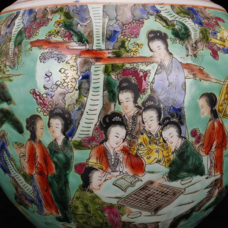 Jingdezhen old manual imitation of the qing dynasty porcelain antique vase green beauty diagram retro decoration furnishing articles in the vase