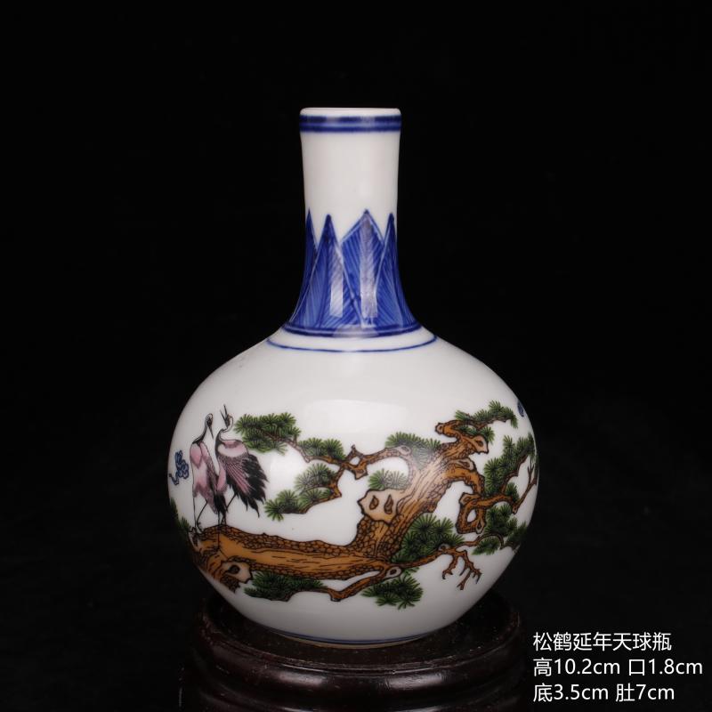 Jingdezhen bucket color painting of flowers and pine crane, mini celestial floret bottle, antique household archaize ceramic furnishing articles frame window