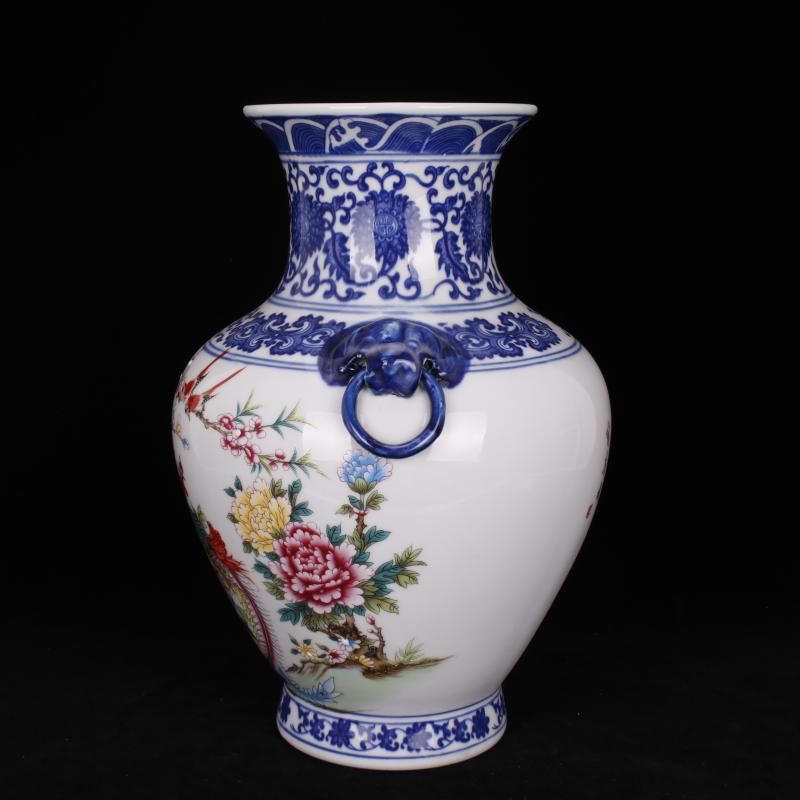 Archaize of jingdezhen porcelain qianlong double phoenix double ears sitting room porch decoration of Chinese style household imitation antique furnishing articles
