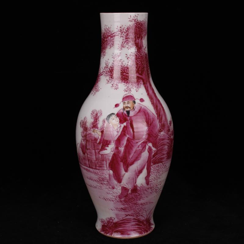 Jingdezhen imitation the qing xianfeng years pure manual carmine fine antique vase play antique art restoring ancient ways furnishing articles