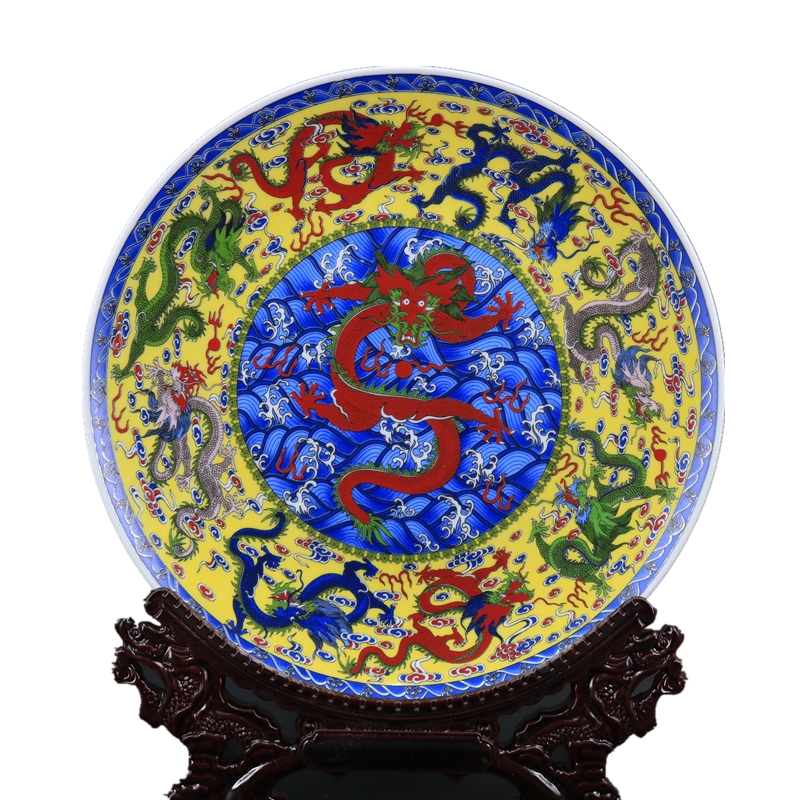 Jingdezhen imitation com.lowagie.text.paragraph qianlong Kowloon lines to admire the dish hang dish sitting room cabinet study of new Chinese style household adornment furnishing articles