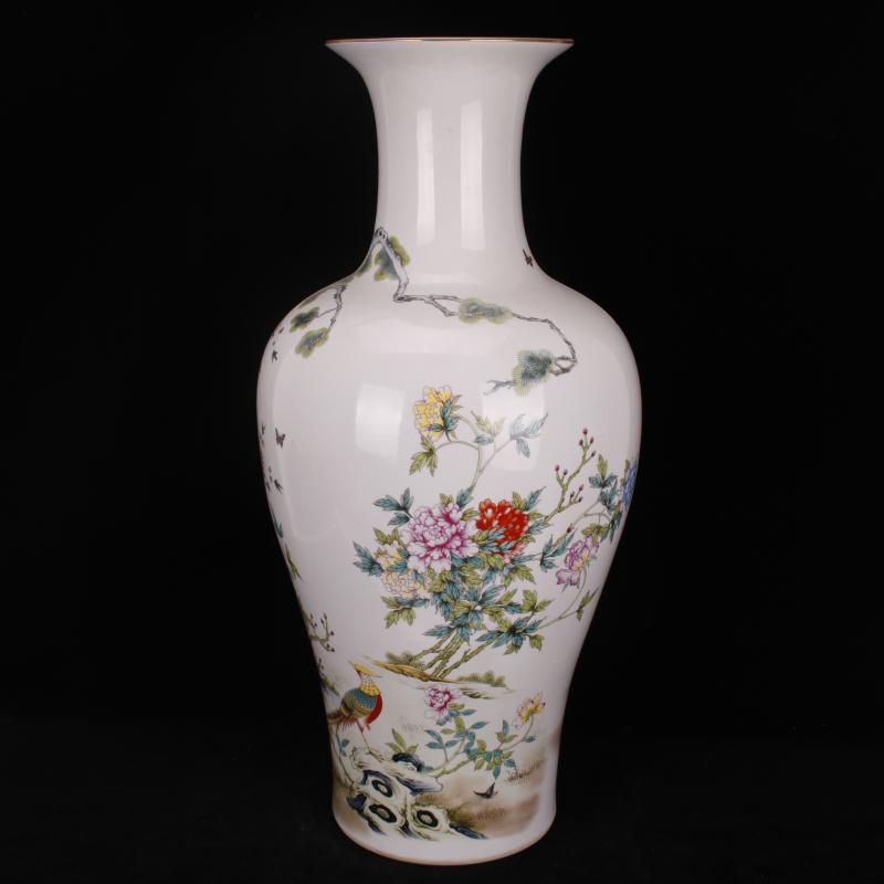 Jingdezhen big vase pastel prosperous peacock goddess of mercy bottle sitting room of Chinese style household decoration shop furnishing articles company