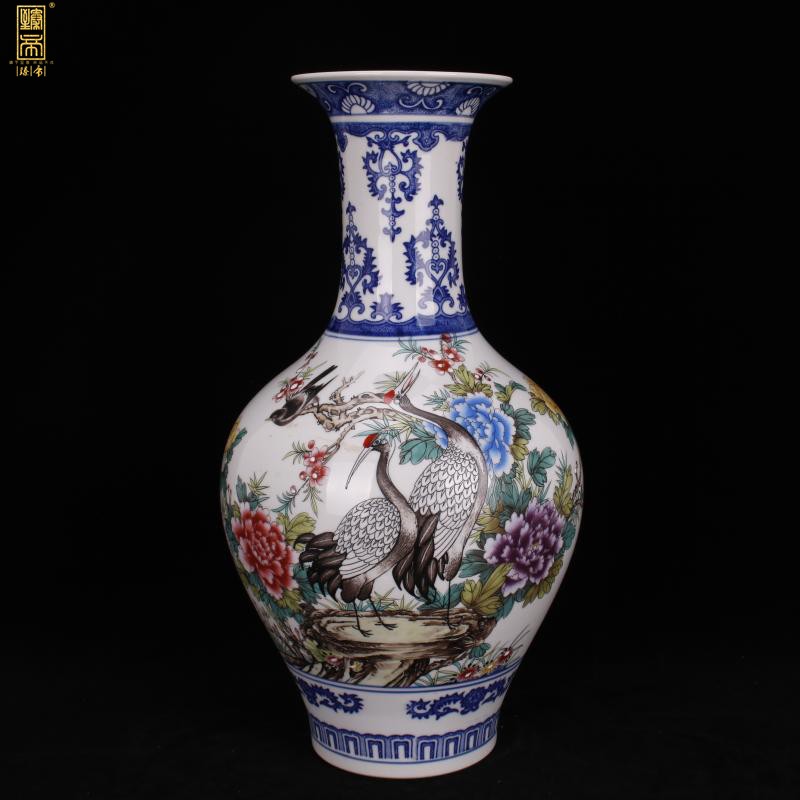 Jingdezhen color bucket crane, grain design of Chinese style classical home sitting room ark of desk of archaize porcelain vases, decorative furnishing articles