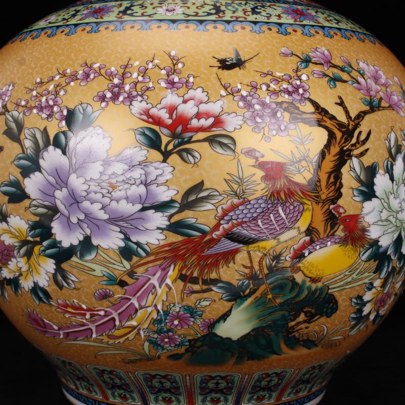 Jingdezhen imitation qianlong antique colored enamel in yellow flowers and birds landing is great reward bottles of Chinese classical Ming and the qing dynasty vase furnishing articles