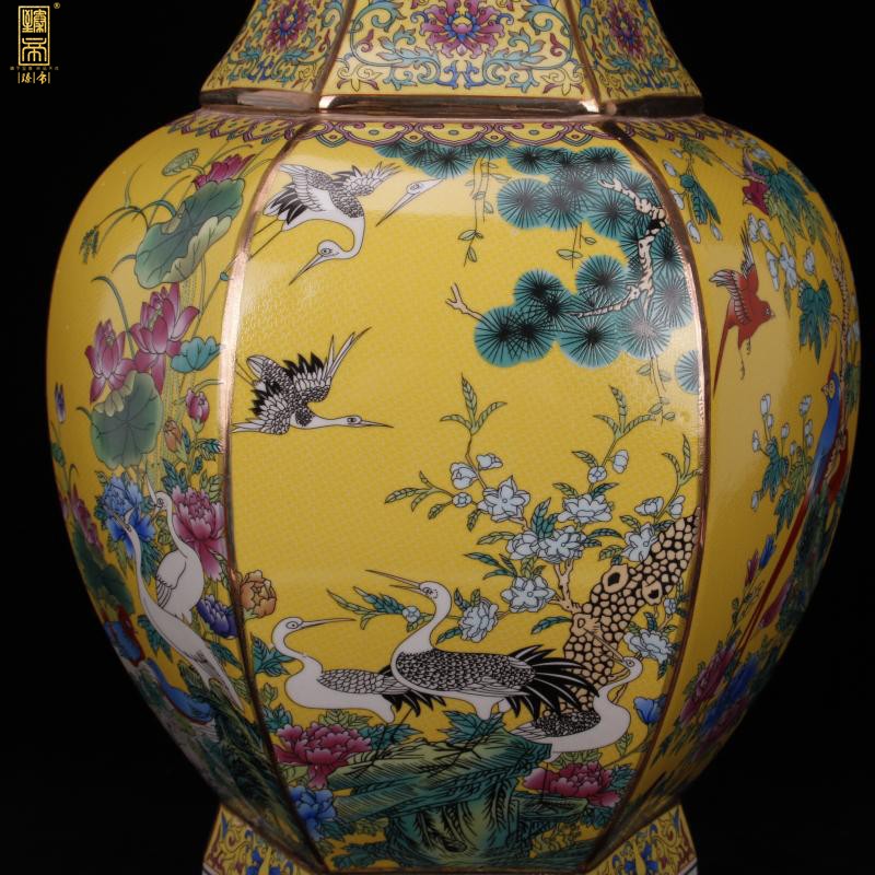 Jingdezhen landing big vase enamel six - party design company restaurant fine art of Chinese style household vase furnishing articles