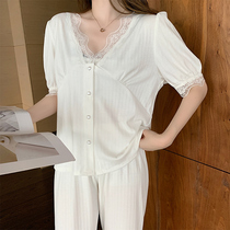 Sexy lace pyjamas women Summer pure cotton thin section V Lords Fairy Palace Tinder white Home Residence Clothing Online Red Autumn