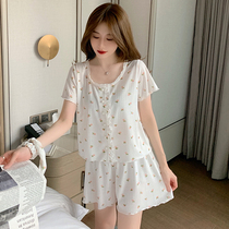 Sleepwear Womens Summer Students Pure Cotton Short Sleeves Shorts Small Crummy Flowers Sweet And Cute Teenage Girl Wind Two Suits Home Suits