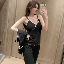 Summer Pyjamas Women Feel Harness Three Sets Modale Pure Cotton With Chest Cushion Can Be Worn Out Of Thin Family Home For Spring And Autumn