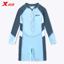 XTEP childrens swimsuit boys summer 2021 new long-sleeved one-piece sunscreen professional swimming training baby swimsuit