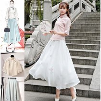 Spring and Autumn improved Hanfu female retro Republic style cheongsam embroidered chiffon long skirt daily ancient costume Chinese style student Tang