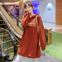 Pregnant women plus velvet coat womens long maternity autumn set fashion autumn winter dress hooded top