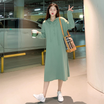 2019 New maternity wear autumn Net red suit fashion autumn large size hooded pregnant women sweater dress