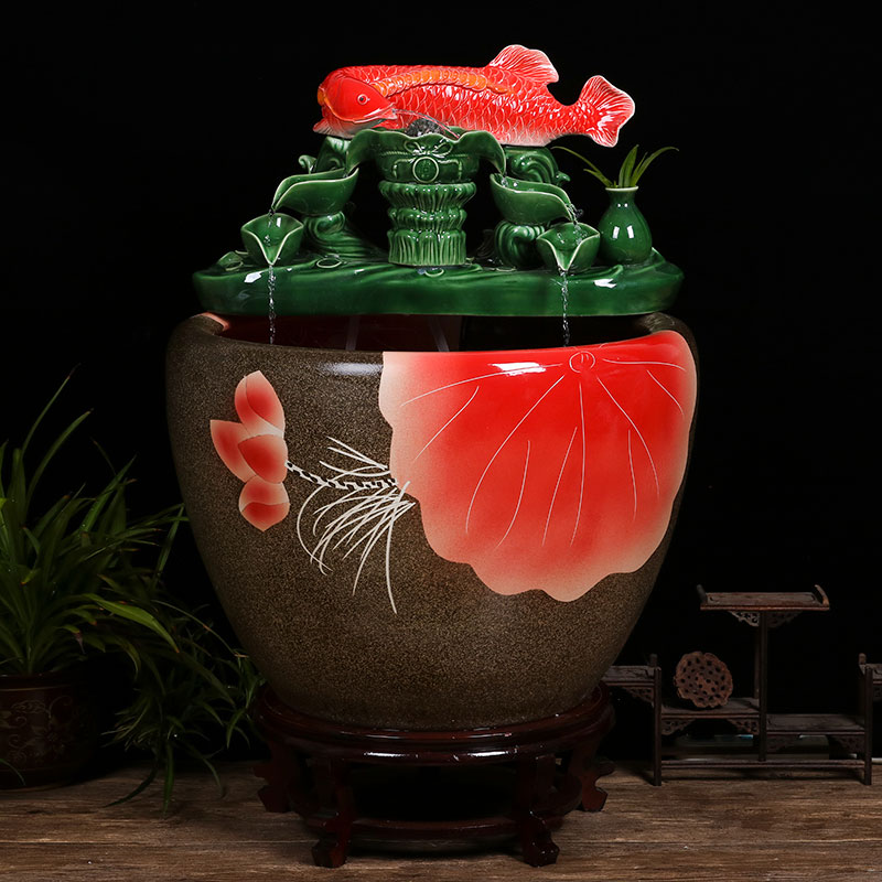 Ceramic tank sitting room ground loop water tank large furnishing articles balcony garden lotus fish bowl