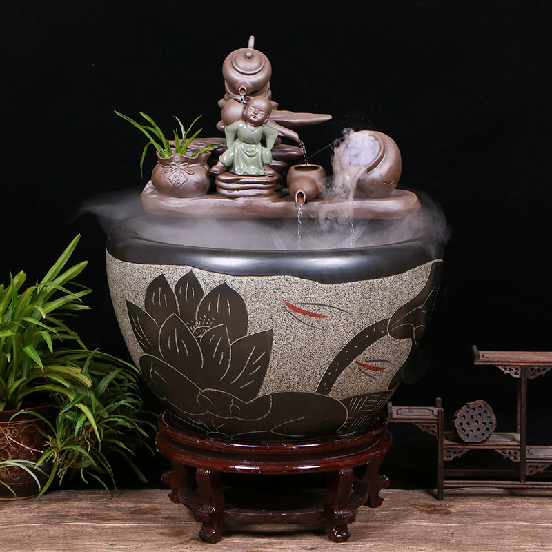 Jingdezhen ceramic goldfish bowl sitting room floor balcony office home furnishing articles circulating water courtyard big fish tank