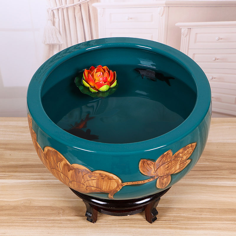 Jingdezhen ceramic aquarium raising goldfish bowl lotus lotus basin tortoise cylinder tank sitting room place lotus