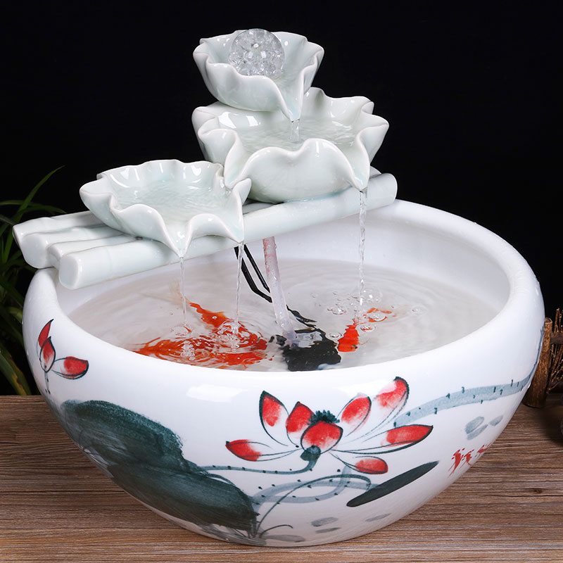 Jingdezhen ceramic tank sitting room desktop fountain water tank household small feng shui aquarium fish bowl