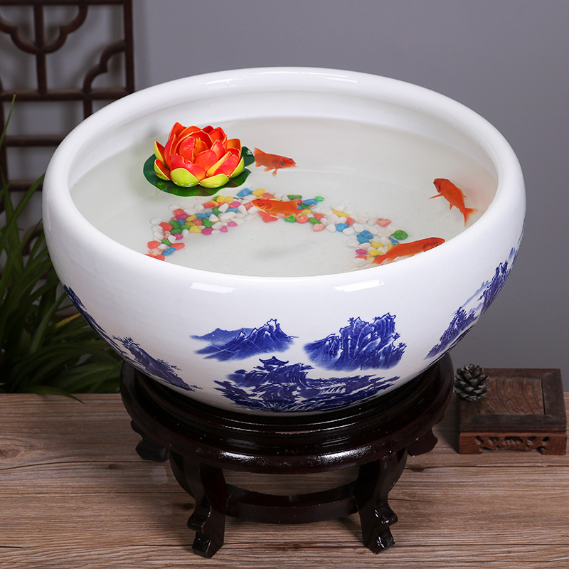 Jingdezhen porcelain ceramic aquarium desktop furnishing articles feng shui large turtle slept goldfish bowl LianHe flower pot cylinder