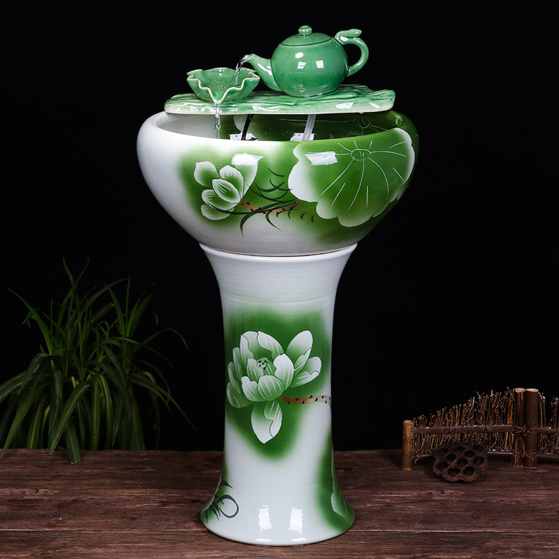 Ceramic floor pillar type tank basin large fish bowl lotus lotus lotus tortoise household gardens furnishing articles