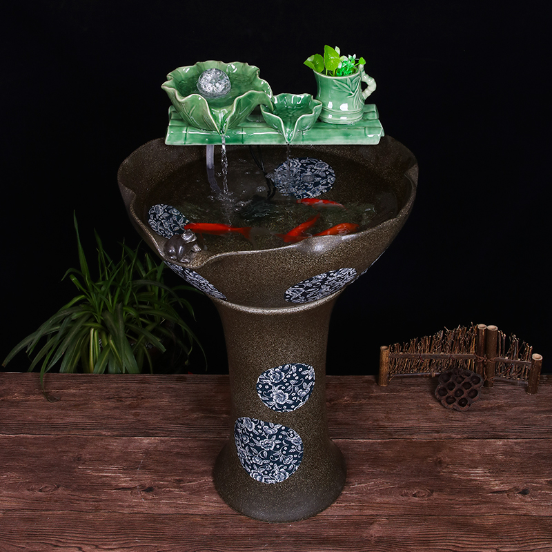 Ceramic floor pillar type tank basin large fish bowl lotus lotus lotus tortoise household gardens furnishing articles