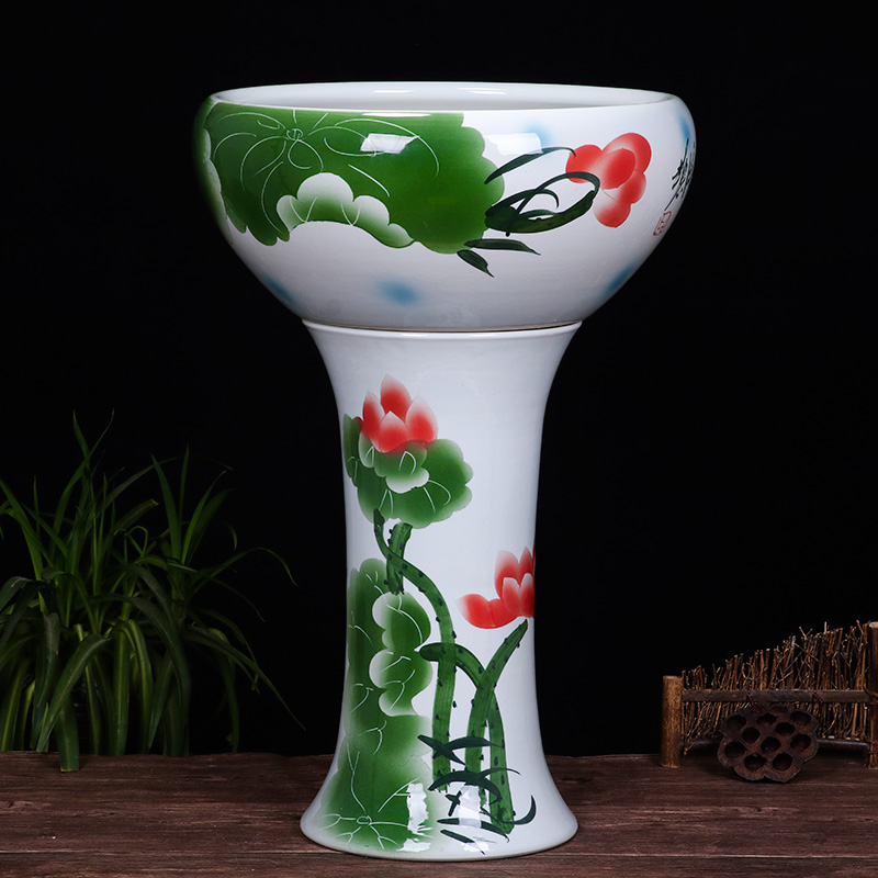 Ceramic floor pillar type tank basin large fish bowl lotus lotus lotus tortoise household gardens furnishing articles