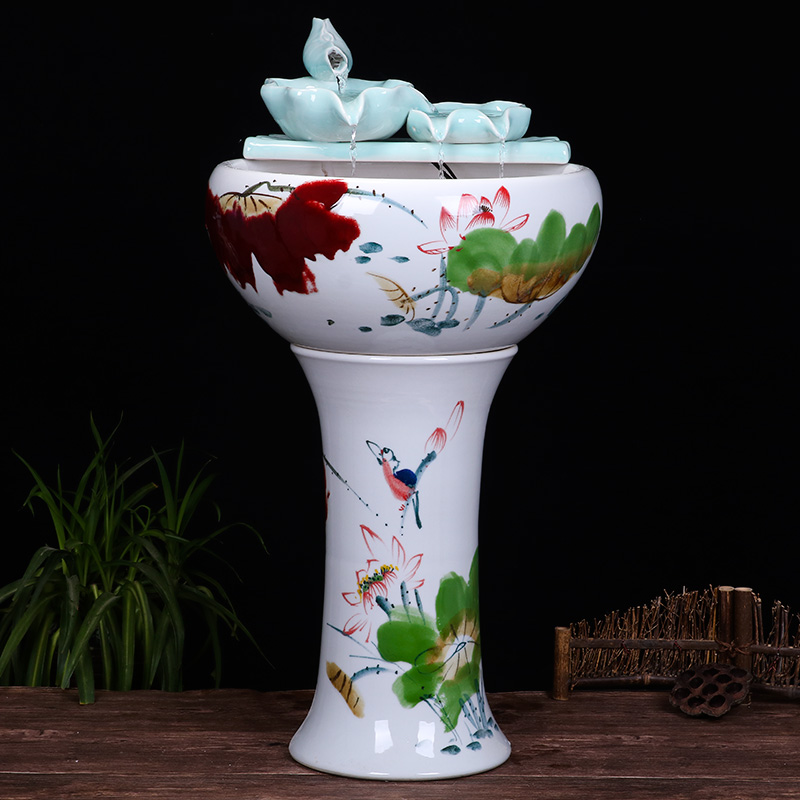 Ceramic floor pillar type tank basin large fish bowl lotus lotus lotus tortoise household gardens furnishing articles