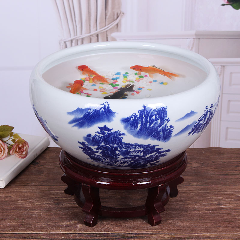 Ceramic aquarium landscape small turtle sitting room circular cylinder basin cylinder goldfish bowl lotus lotus lotus flower pot cylinder