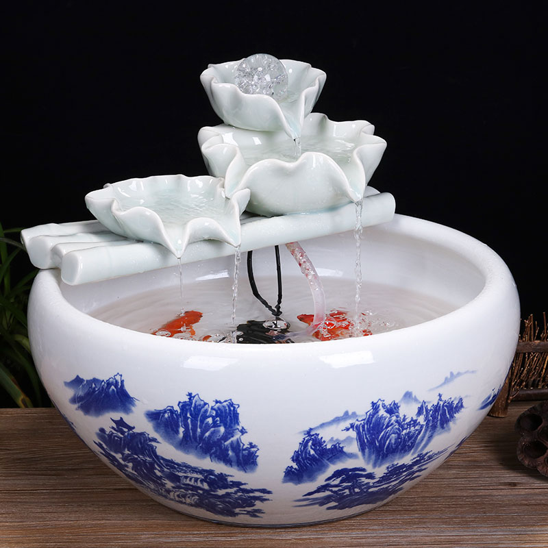 Jingdezhen ceramic tank sitting room desktop fountain water tank household small feng shui aquarium fish bowl