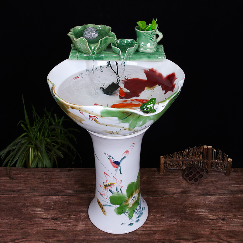 Ceramic floor pillar type tank basin large fish bowl lotus lotus lotus tortoise household gardens furnishing articles